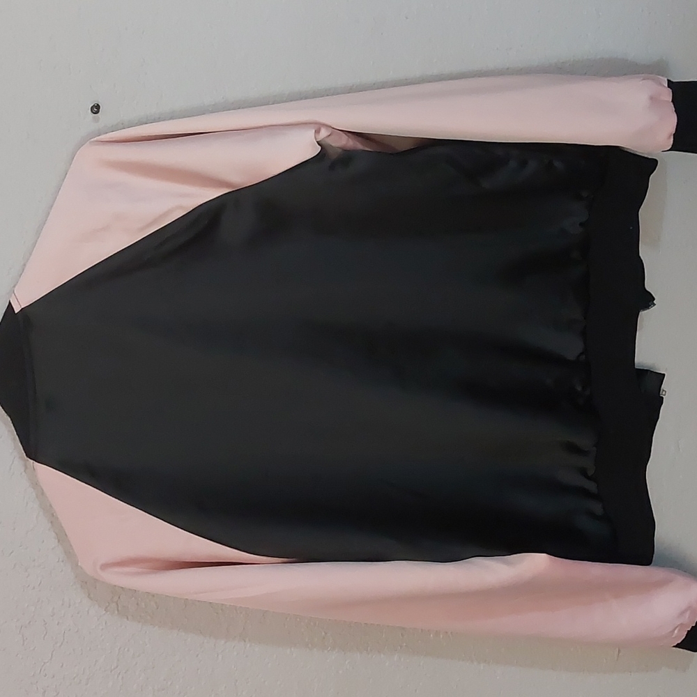 Satiny black and pink rose embroidered bomber - Picture 2 of 2